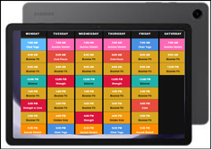 Tablet showing the weekly class schedule
